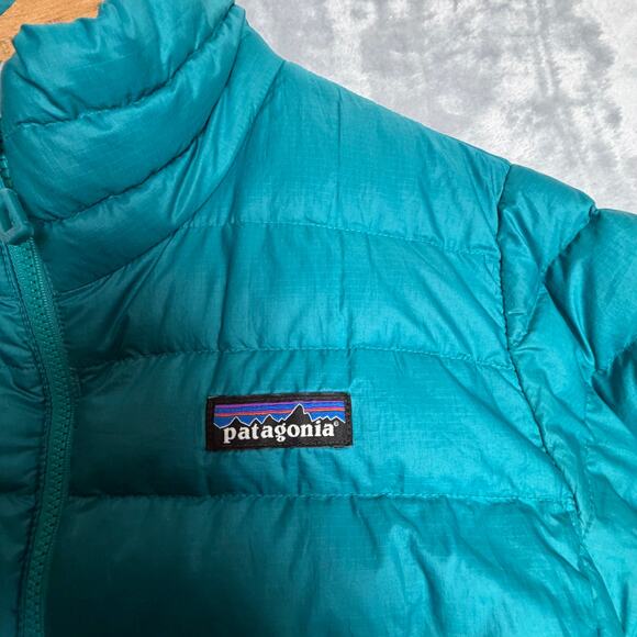 Patagonia Women’s Down Sweater Jacket L Teal Goose Down Puffer Coat - Picture 7 of 7